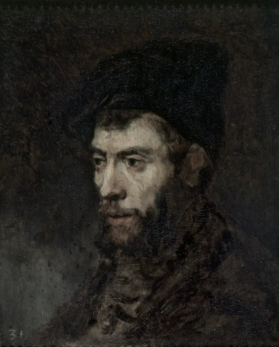 Mies, joka pitää berettiä ja katsoo vasemmalle - Rembrandt