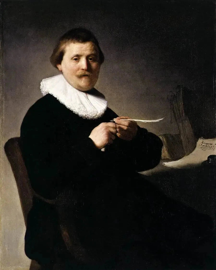 Portrait d’un homme taillant sa plume — Rembrandt, 1632, Gemäldegalerie Alte Meister de Kassel