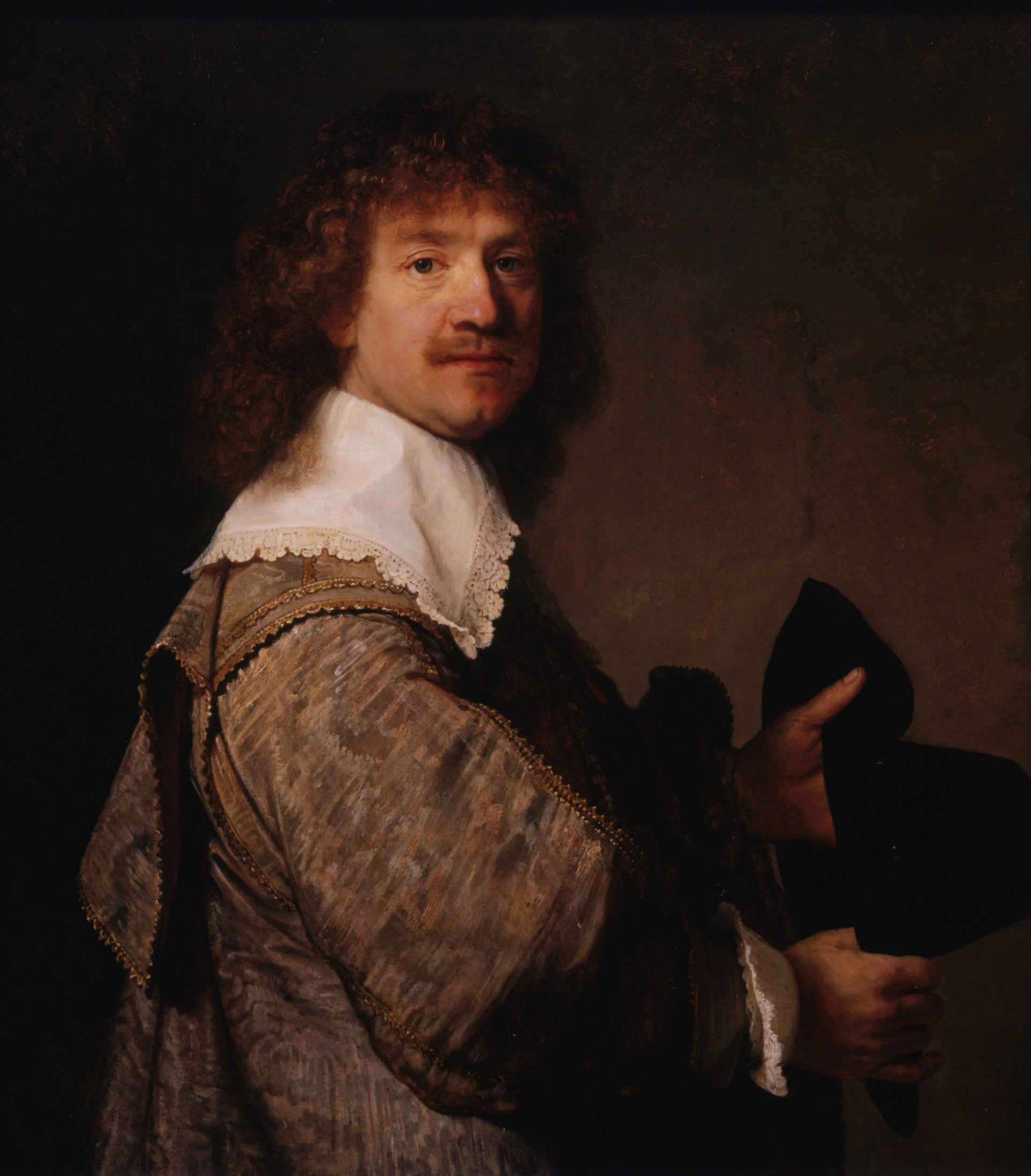 Portrait d’un homme tenant un chapeau noir — Rembrandt, vers 1637, Hammer Museum