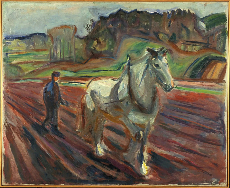 Mies työskentelee valkoisen hevosen kanssa - Edvard Munch