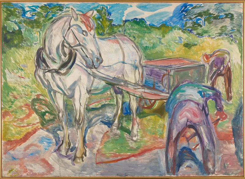 Miehet kaivamassa hevosen ja vaunun kanssa - Edvard Munch