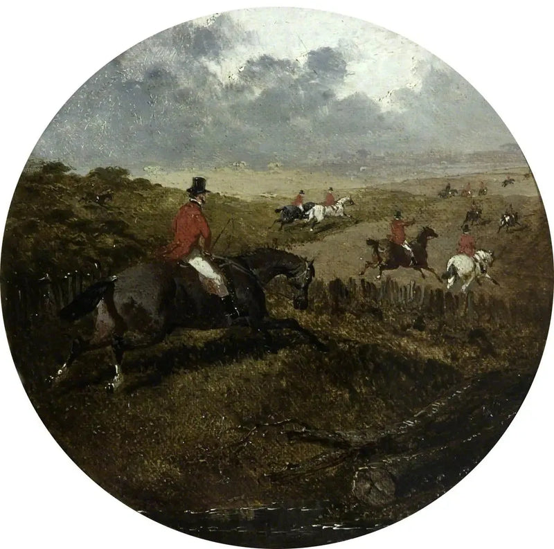 Kahdeksan pyöreää kohtauksen metsästyksestä ketulla: koirat huutavat täysillä, seuranaan pelto - John Frederick Herring, Sr.