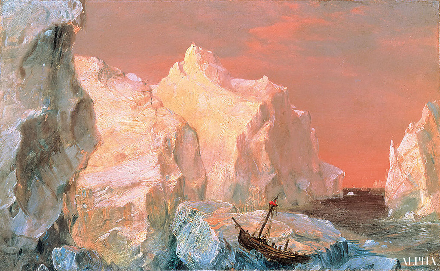 Jäätiköt ja hylky auringonlaskussa - Frederic Edwin Church - Taulujen ja korkealaatuisten maalauksien reproduktiot