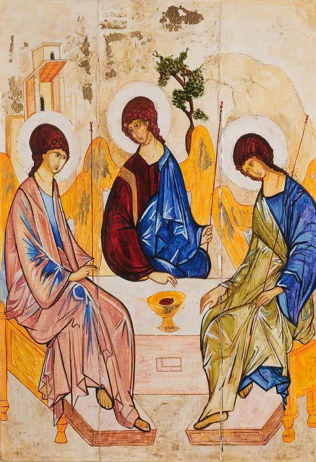 Ikoni, joka kuvaa Vanhan testamentin kolmiyhteyttä (Aabrahamin vieraanvaraisuus) - Andreï Roublev