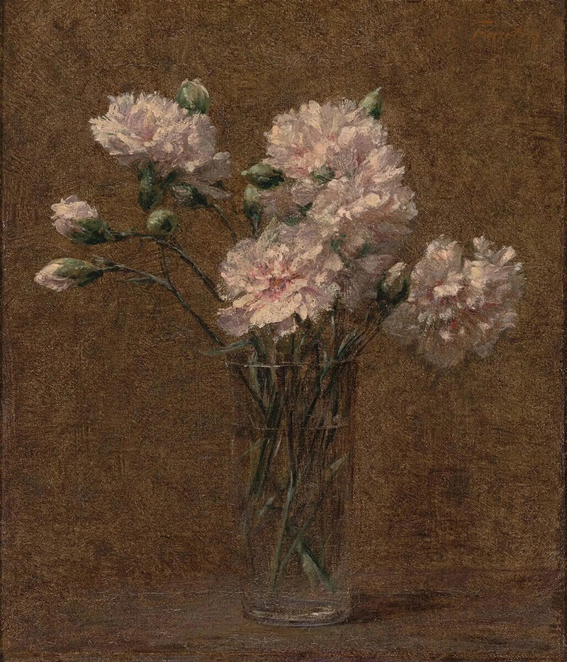 Valkoiset neilikkaruusut lasissa - Henri Fantin-Latour