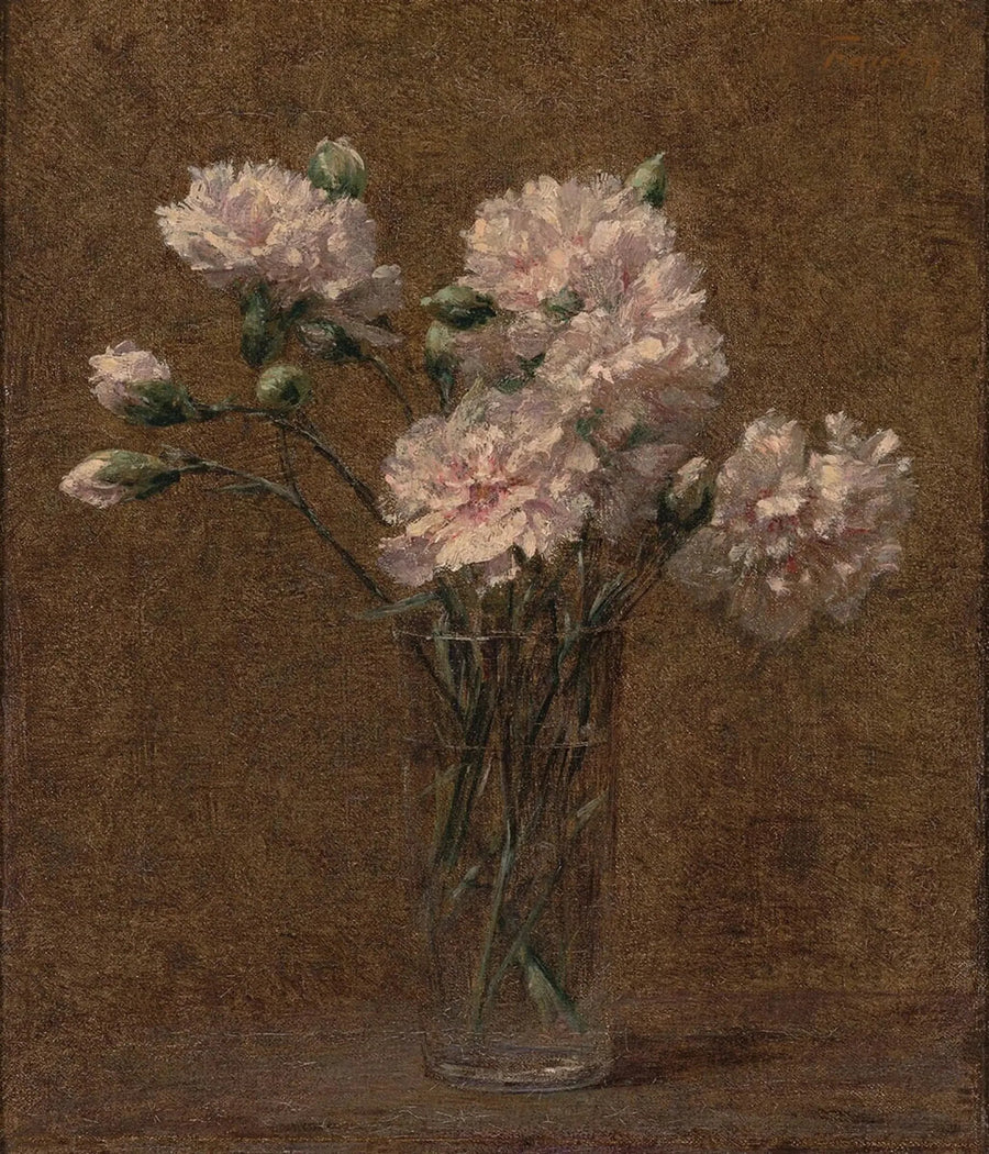 Valkoiset neilikkaruusut lasissa - Henri Fantin-Latour