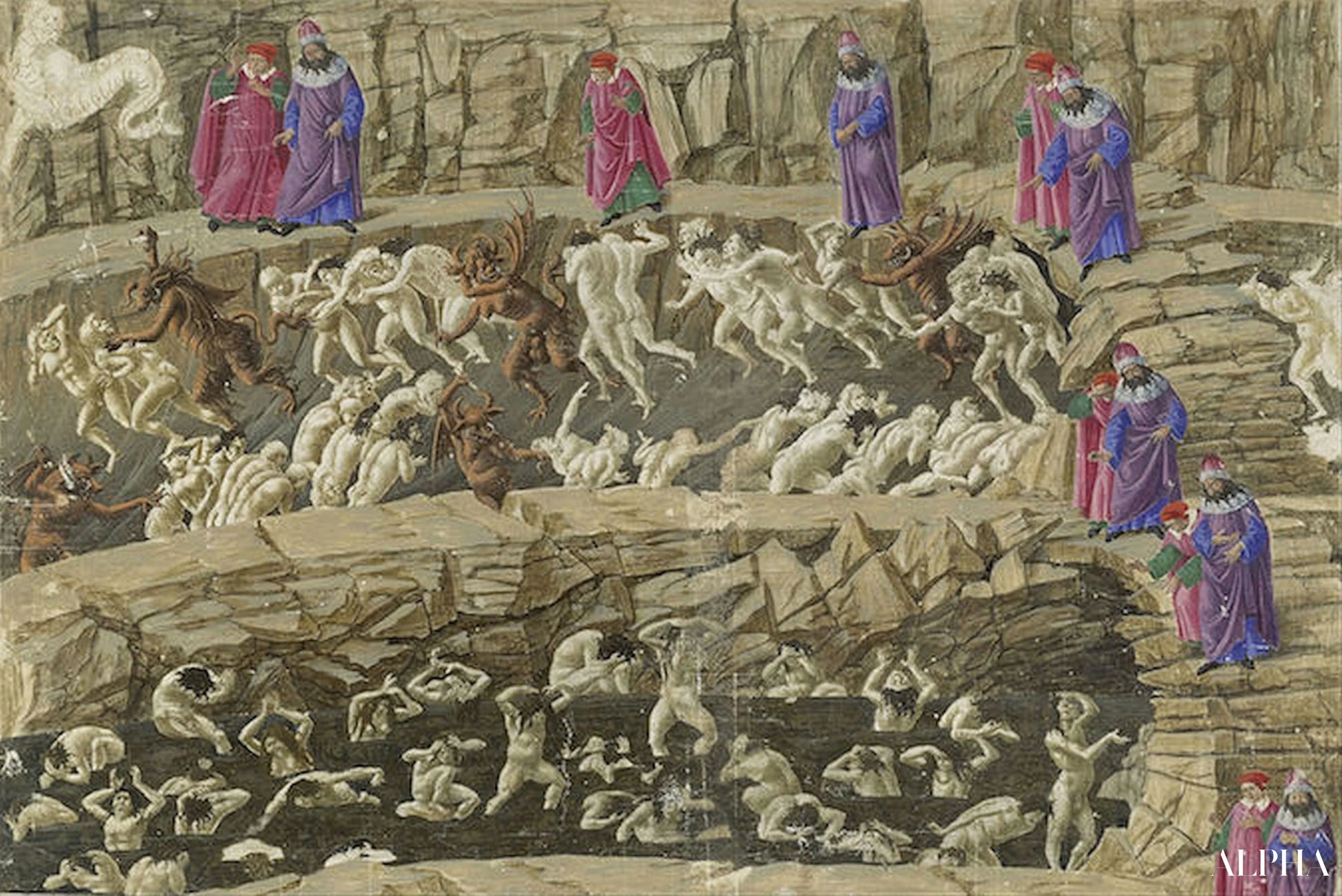 Dante Alighierin Jumalaisen komedian kuvitus - Sandro Botticelli - Korkealaatuiset taulujen ja maalauksien reproduktiot