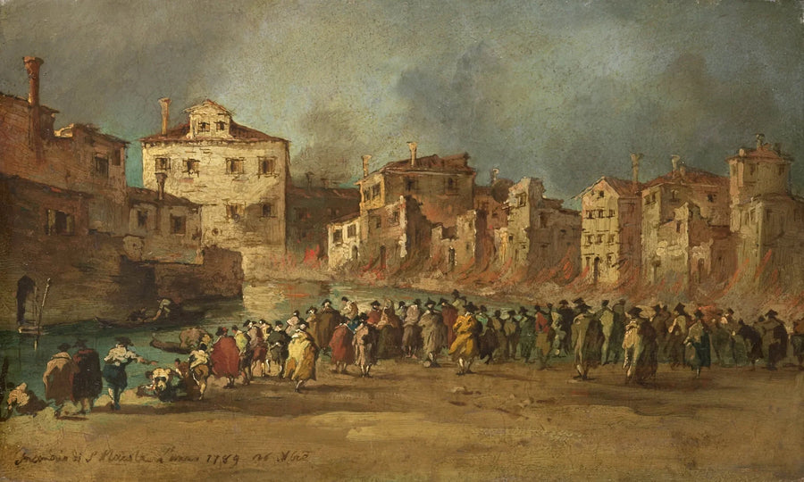 Tulipalo San Marcuolan öljyvarastossa, Venetsia, 28. marraskuuta 1789 - Francesco Guardi