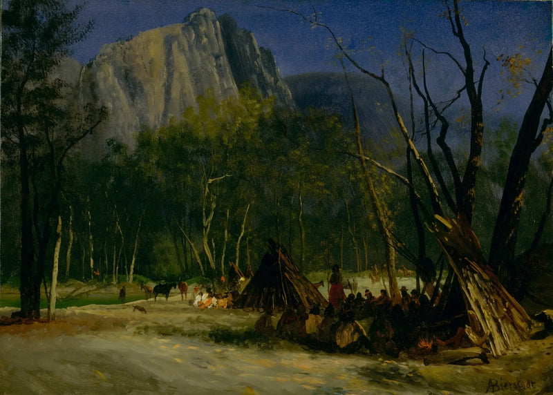 Intiaanit neuvostossa, Kalifornia - Albert Bierstadt