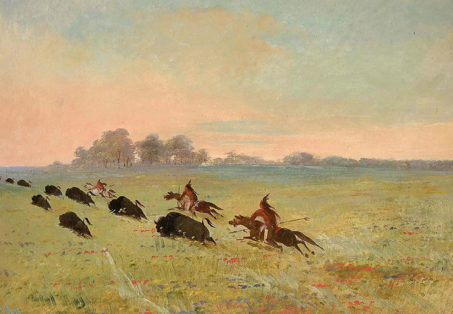 Intiaanit Comanchet jahtaamassa biisonia - George Catlin