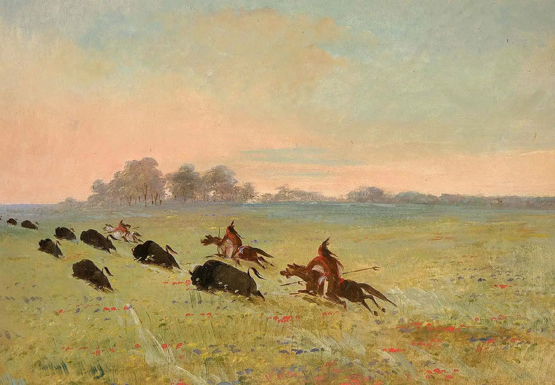 Intiaanit Comanchet jahtaamassa biisonia - George Catlin