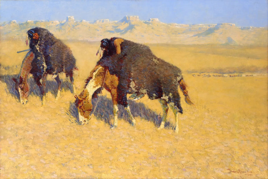 Intiaanit simuloivat biisonia - Frederic Remington