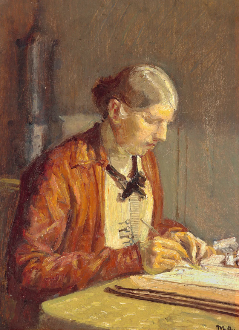 Sisustus, jossa taiteilijan vaimo Anna Ancher maalaa. - Michael Peter Ancher