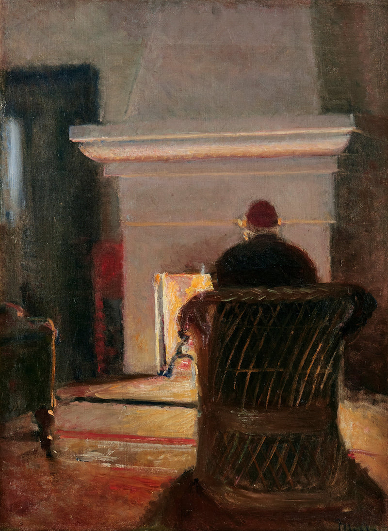 Sisustus Holger Drachmannin kanssa Skagenin Villa Paxin takan ääressä. -Michael Peter Ancher