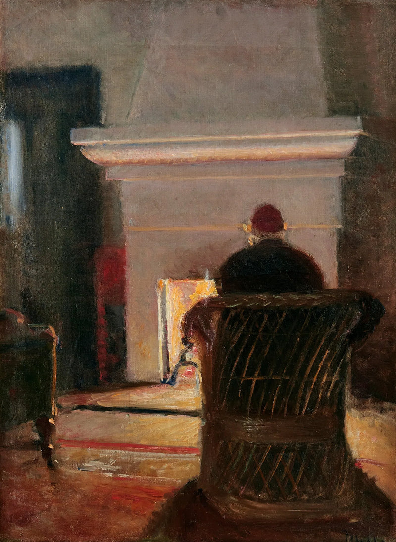 Sisustus Holger Drachmannin kanssa Skagenin Villa Paxin takan ääressä. -Michael Peter Ancher
