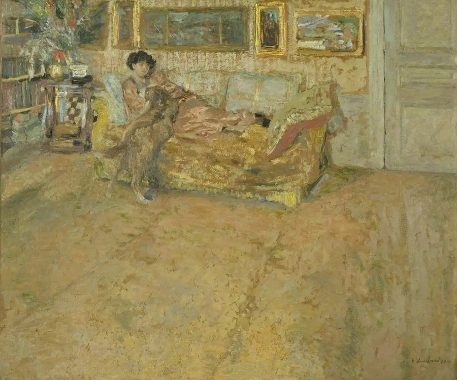 Sisätilat Madame Hessel ja hänen koiransa kanssa - Édouard Vuillard