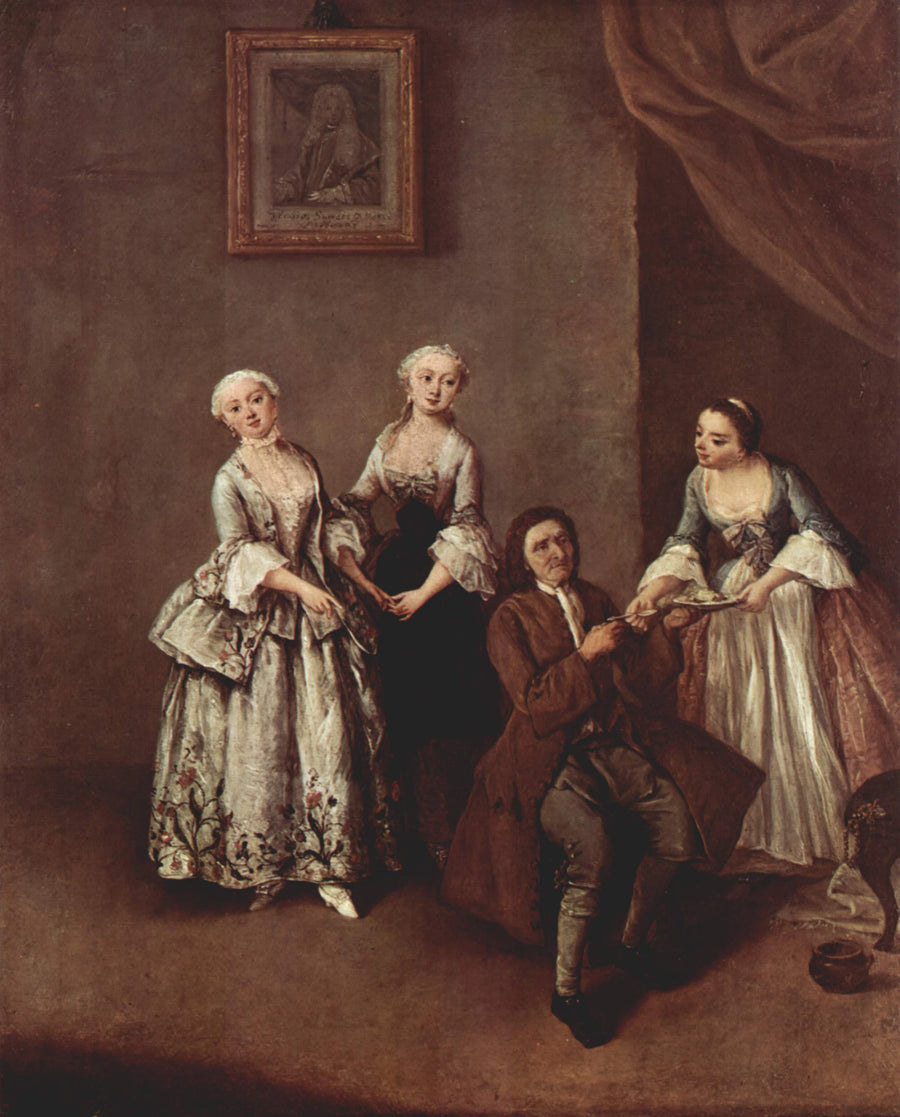 Un intérieur avec trois femmes et un homme assis - Pietro Longhi