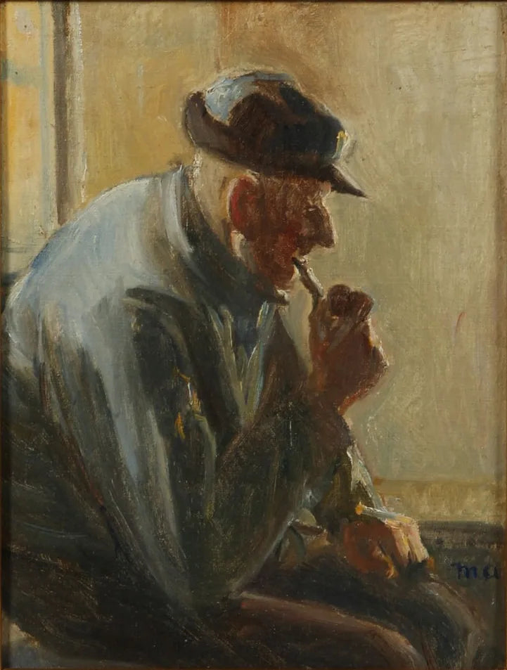 Sisäkuvassa piippua polttava kalastaja. - Michael Peter Ancher