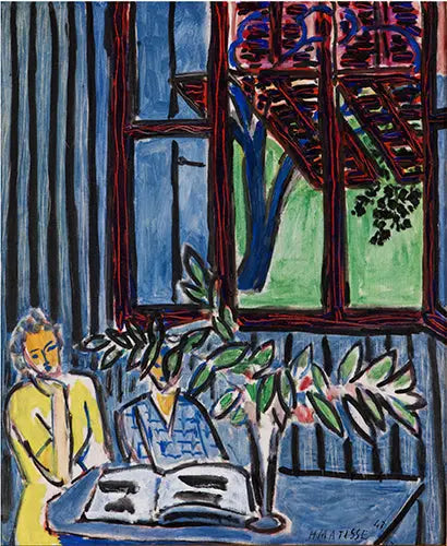 Sininen sisustus kahden nuoren tytön kanssa - Henri Matisse