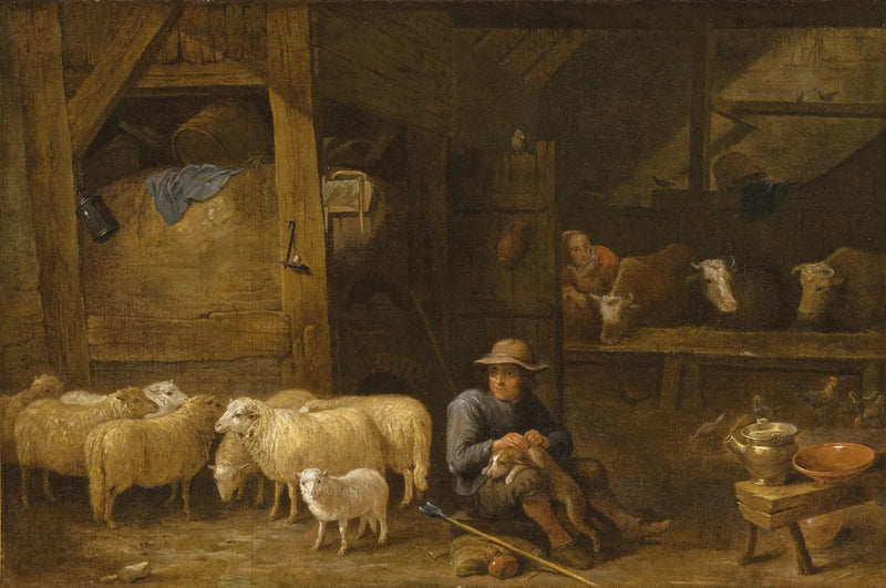 Sisätilat lato, jossa paimen ja hänen laumansa - David Teniers nuorempi