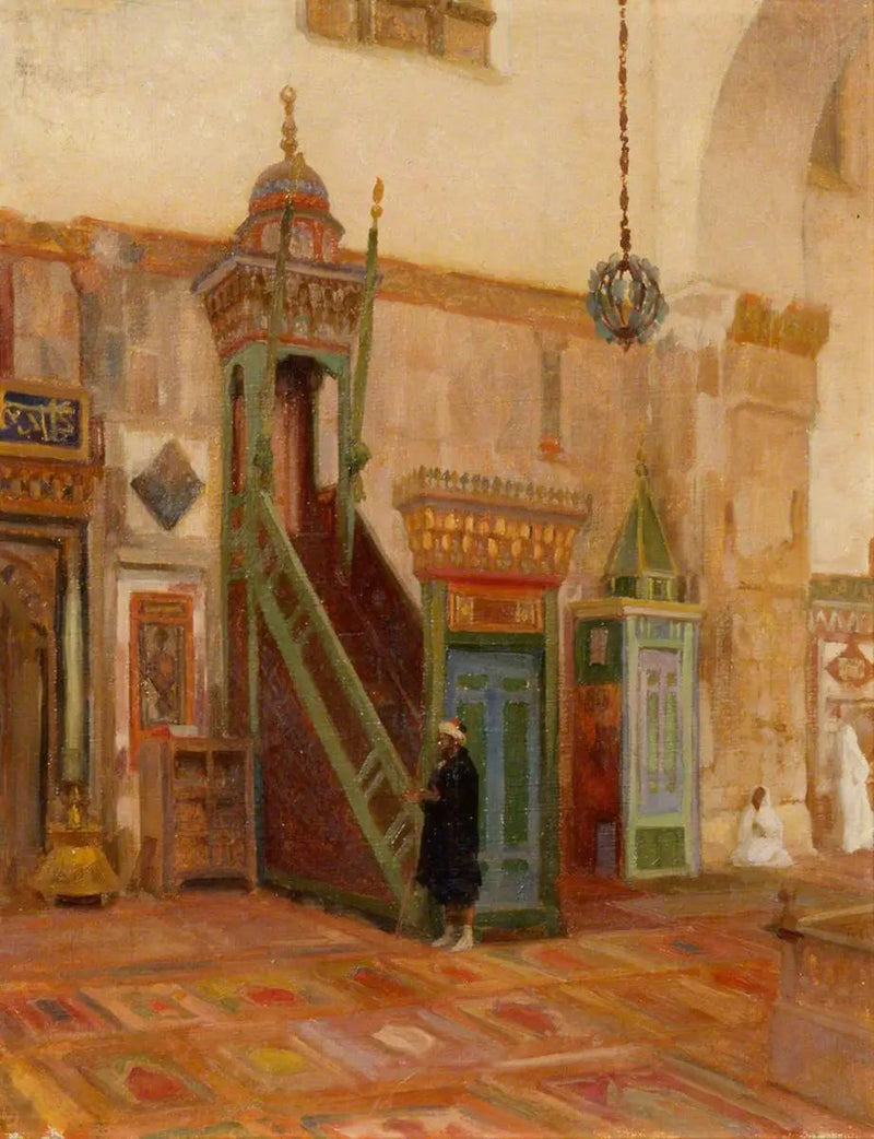 Sisätilat Damaskuksen suuren moskeijan mimbarista tai moskeijan sisätilat - Frederic Leighton