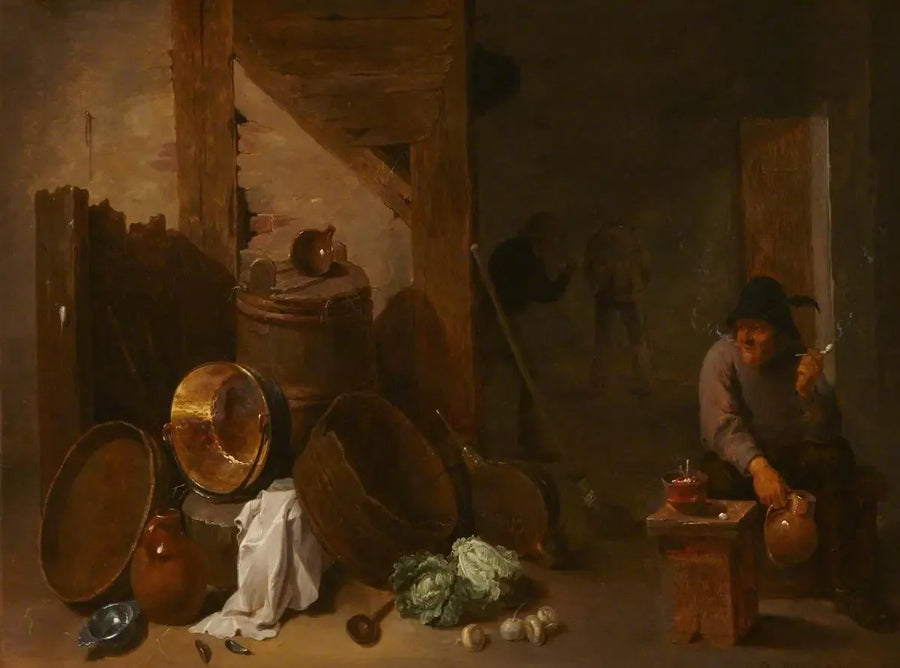 Keittiön sisustus Toperin ja muiden maalaisten kanssa kauempana - David Teniers nuorempi