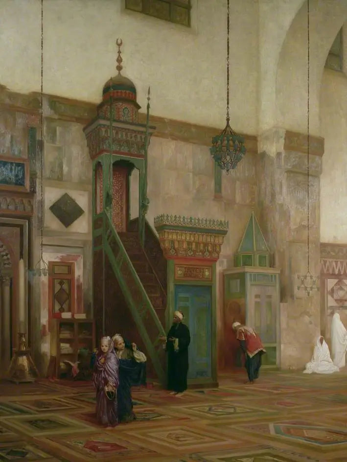 Damaskoksen suuren moskeijan sisätilat - Frederic Leighton