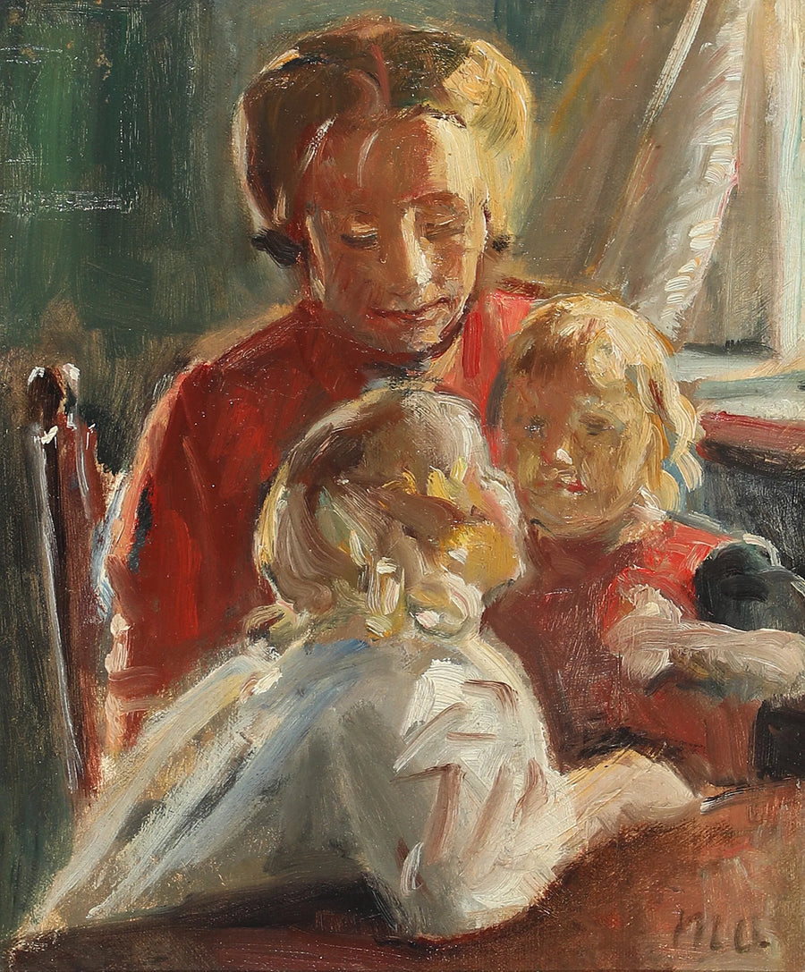 Aurinkoinen sisustus äidin ja kahden tyttären kanssa. - Michael Peter Ancher