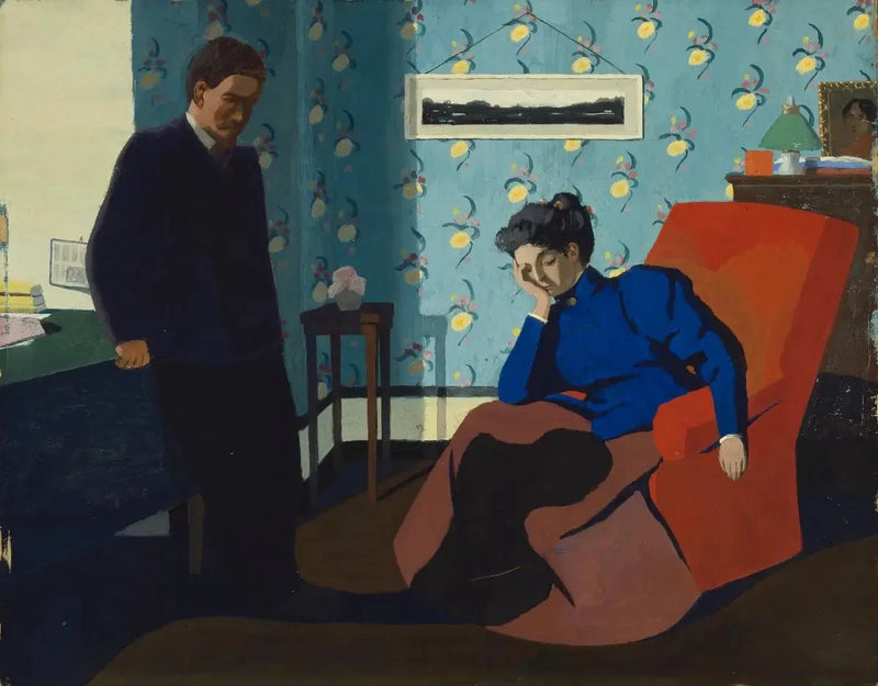 Sisätila, punainen nojatuoli ja figuurit - Félix Vallotton