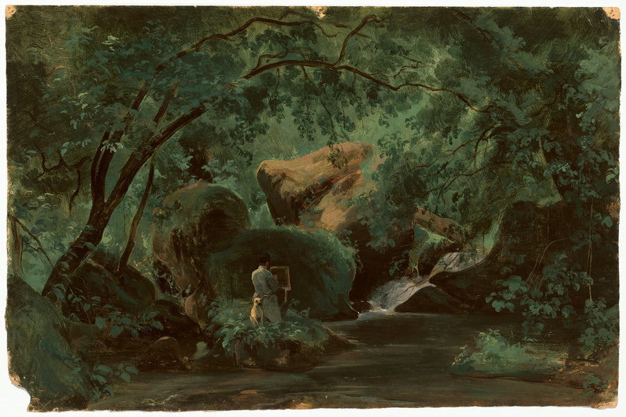 Intérieur de forêt avec un peintre, Civita Castellana - André Giroux