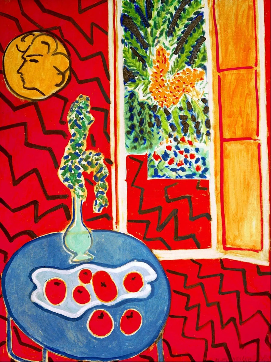 Punainen sisustus, still life sinisellä pöydällä - Henri Matisse