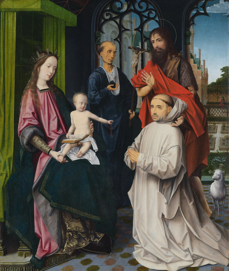 Intronisent Marie et le Christ, avec saint Jérôme, Jean-Baptiste et un chartreux - Jean Provost