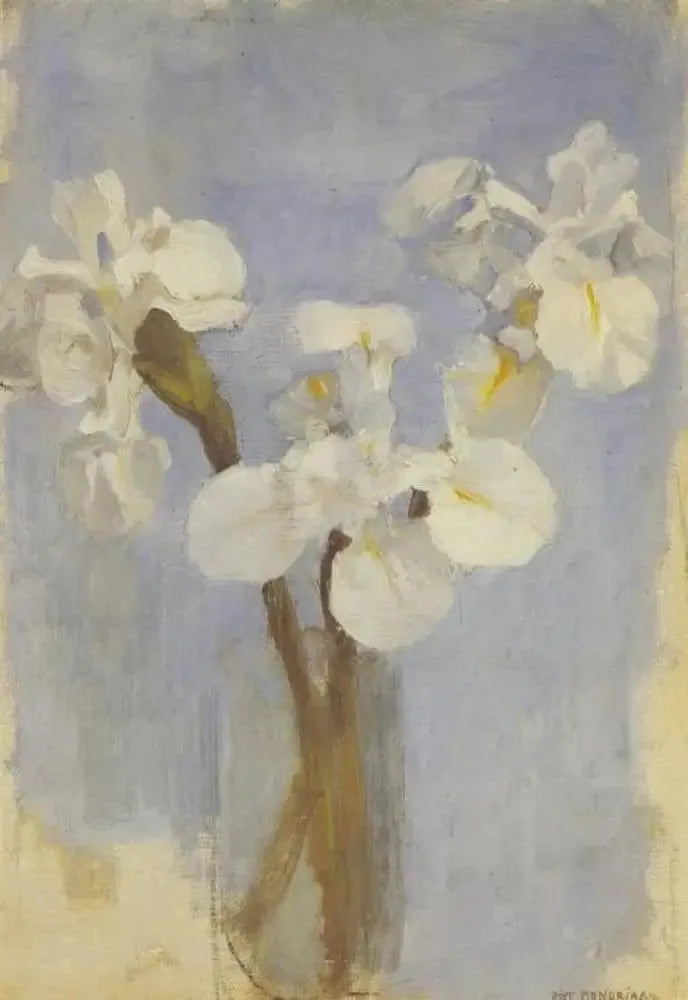 Valkoiset iirikset vaaleansinistä taustaa vasten II - Piet Mondrian