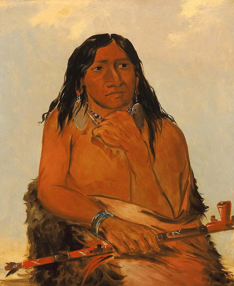 Is-sa-wáh-tám-ah, susi kiinnitetty hiuksilla, johtaja - George Catlin