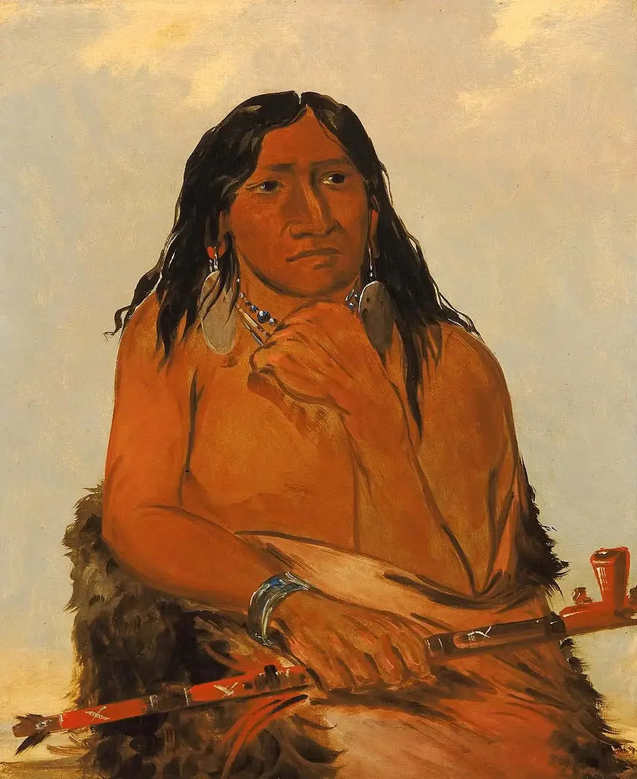 Is-sa-wáh-tám-ah, susi kiinnitetty hiuksilla, johtaja - George Catlin