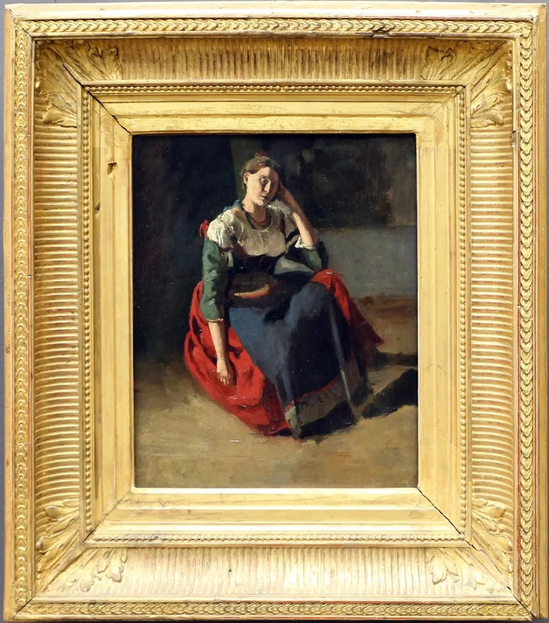 Italialainen istuva, nojaten polveaan vasten - Jean-Baptiste Camille Corot