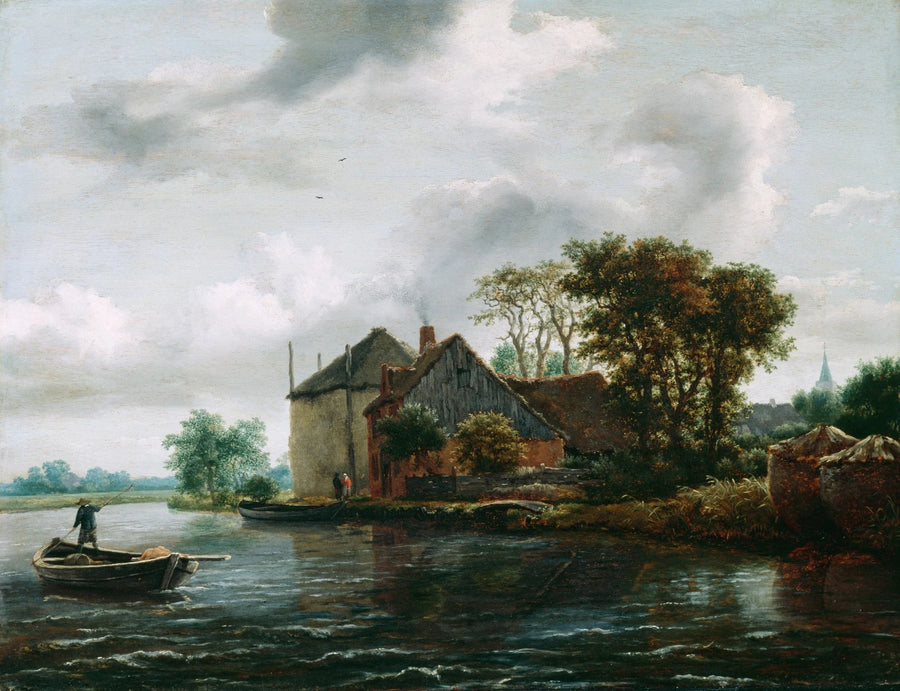 Ferme et meule de foin au bord d’une rivière - Jacob van Ruisdael