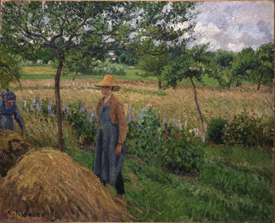 Puutarhuri myllyn edessä, harmaa sää, Éragny - Camille Pissarro