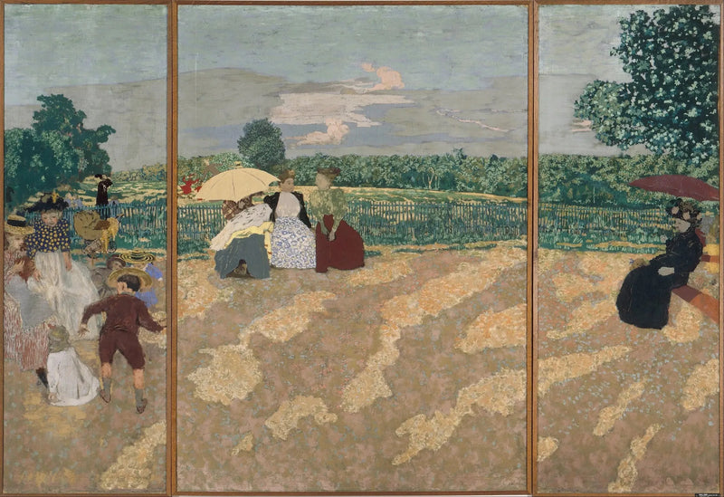 Publici puutarhat: keskustelu, lastenhoitajat, punainen sateenvarjo - Édouard Vuillard