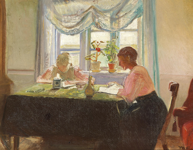 Teen läksyni ikkunan ääressä. - Michael Peter Ancher