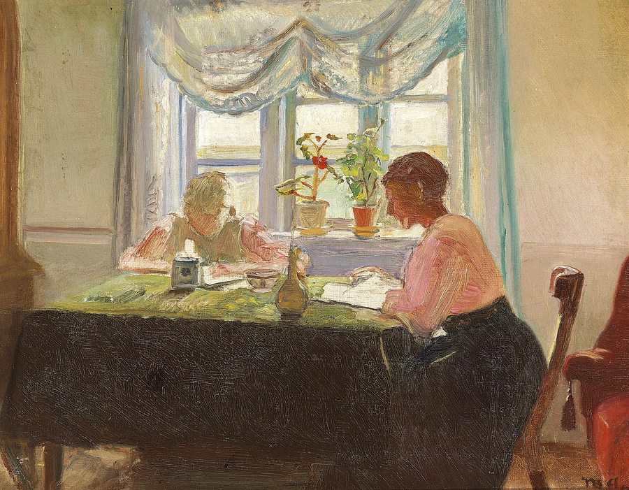 Teen läksyni ikkunan ääressä. - Michael Peter Ancher