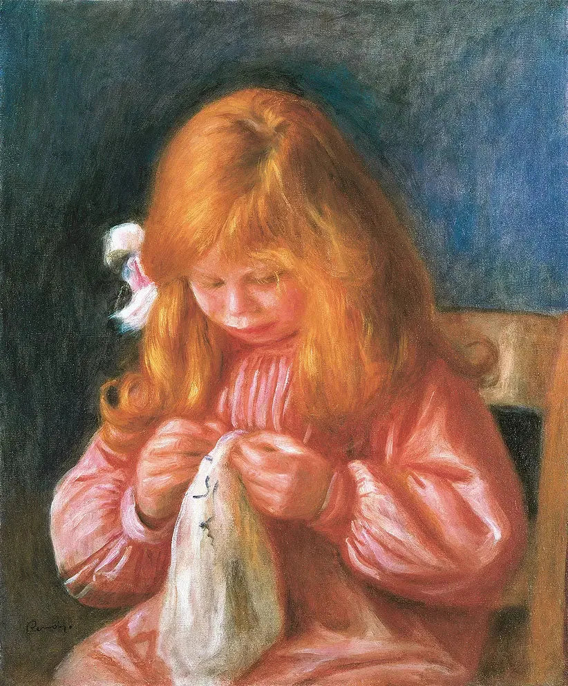 Jean Renoir ompelemassa - Pierre-Auguste Renoir