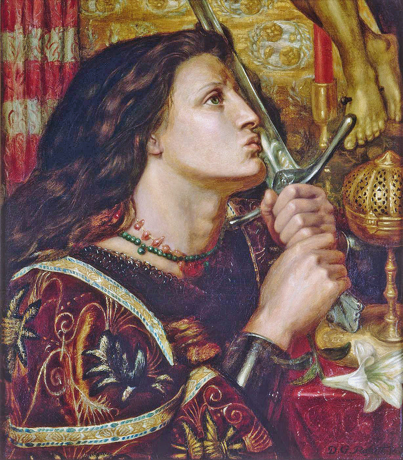 Jeanne d'Arc suutelemassa Vapauden miekkää - Dante Gabriel Rossetti
