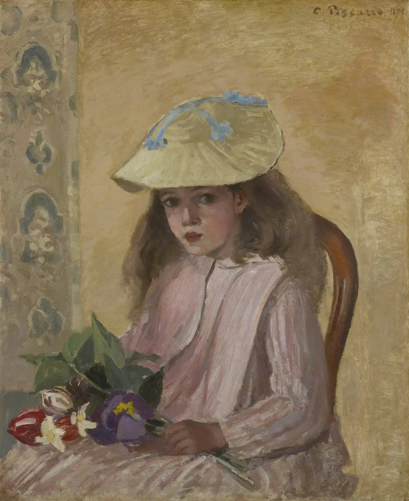 Jeanne Pisarro nimeltä Minette kukkakimpun kanssa - Camille Pissarro