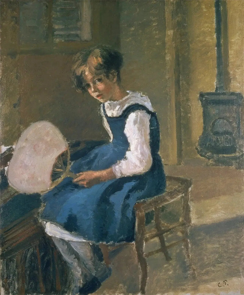 Jeanne Pissarro, tunnettu nimellä Minette, tuulettimen kanssa - Camille Pissarro