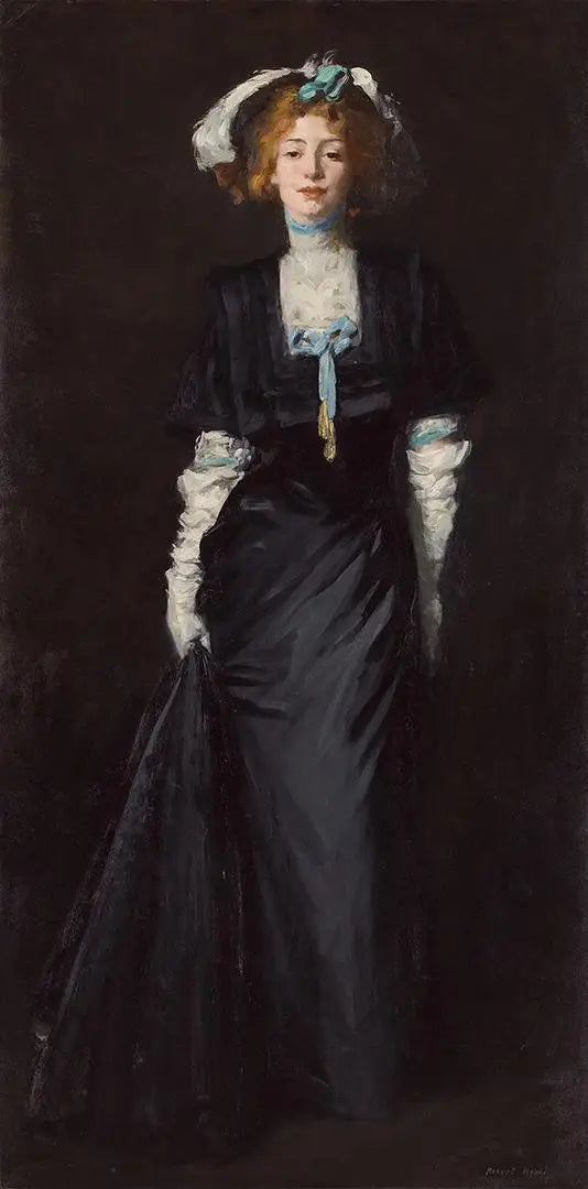 Jessica Penn mustassa ja valkoisilla höyhenillä - Robert Henri