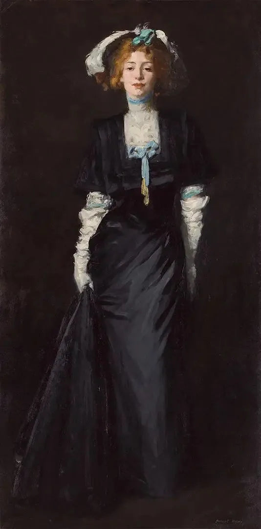 Jessica Penn mustassa ja valkoisilla höyhenillä - Robert Henri