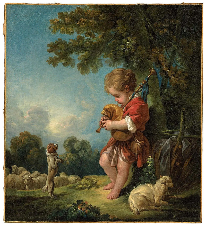 Nuori paimenpoika soittamassa torvea - François Boucher