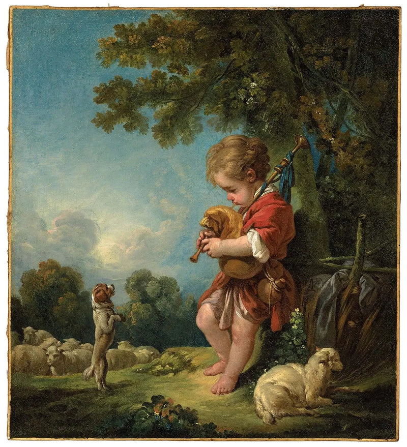 Nuori paimenpoika soittamassa torvea - François Boucher