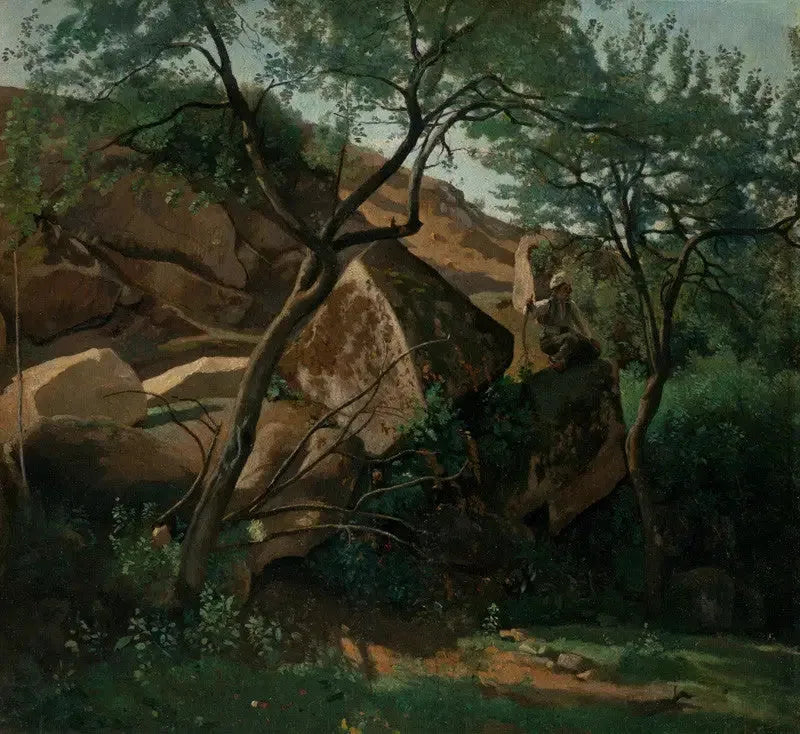 Nuori paimen vuorten keskellä (Fontainebleaun metsä) - Jean-Baptiste Camille Corot